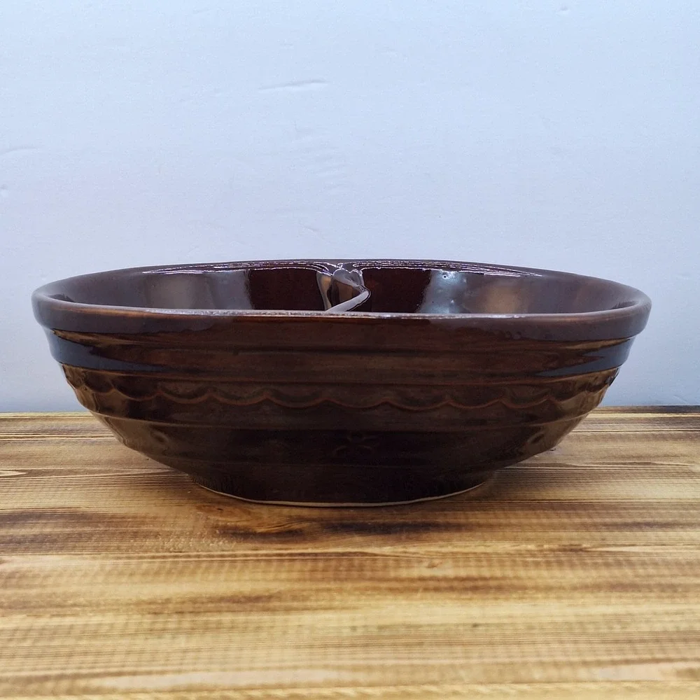 Vtg. Marcrest Daisy Dot stoneware divided serving‎ bowl Oven-Proof Brown 3x10x8